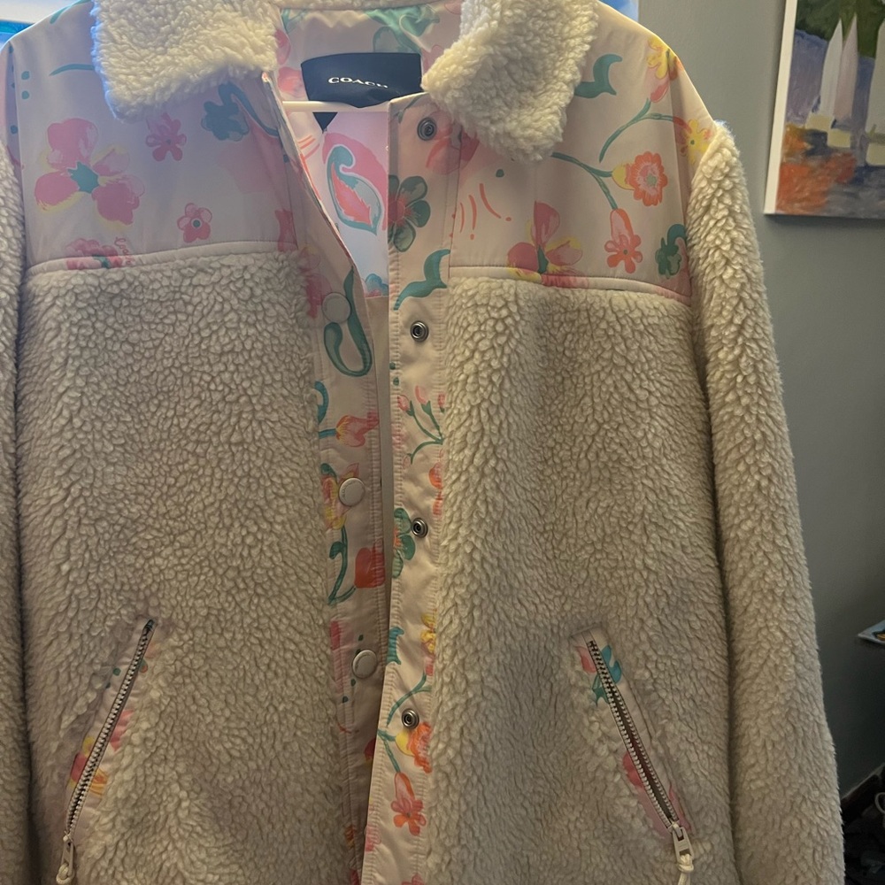 Coach Multicolor Floral and Cream Teddy Jacket